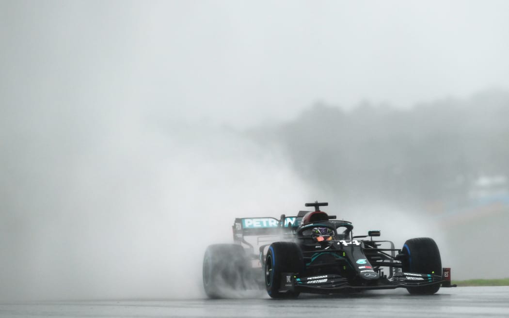 Lewis Hamilton in the rain in Turkey.