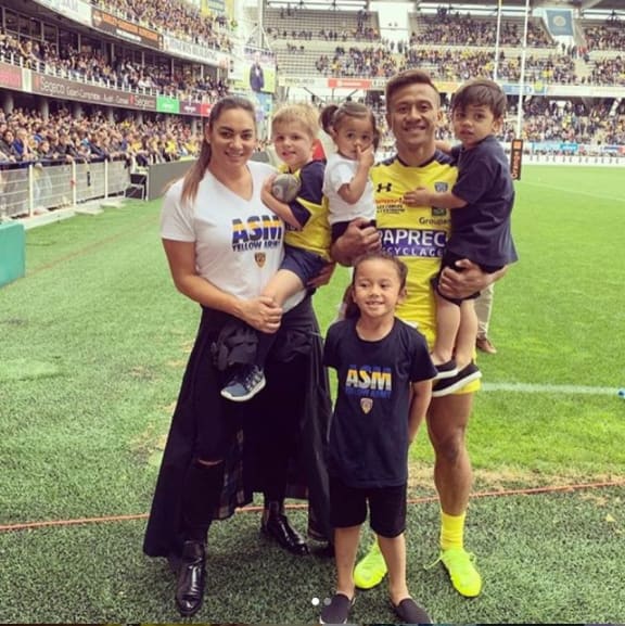Tim Nanai-Williams, wife Allie and their three kids Noah, Nash and Nova are all smiles after a game for Clermont.