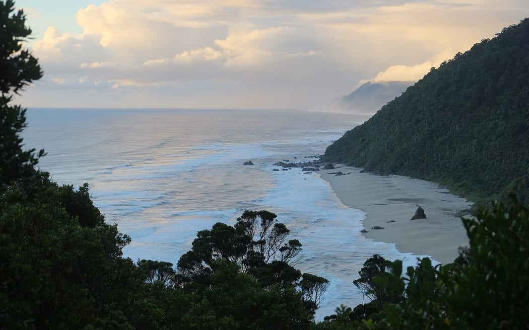 Scotts Beach in the late afternoon, taken from Kohaihai Bluff, south of Kahurangi Marine Reserve, at the top of the west coast of the South Island.