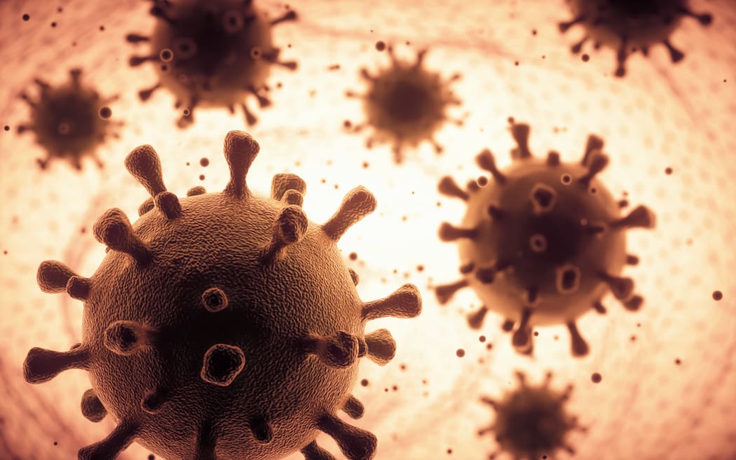 Covid-19 coronavirus particles, illustration.