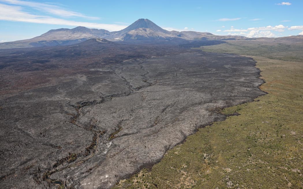 Damage from the latest fire to hit Tongariro, as seen from the air.