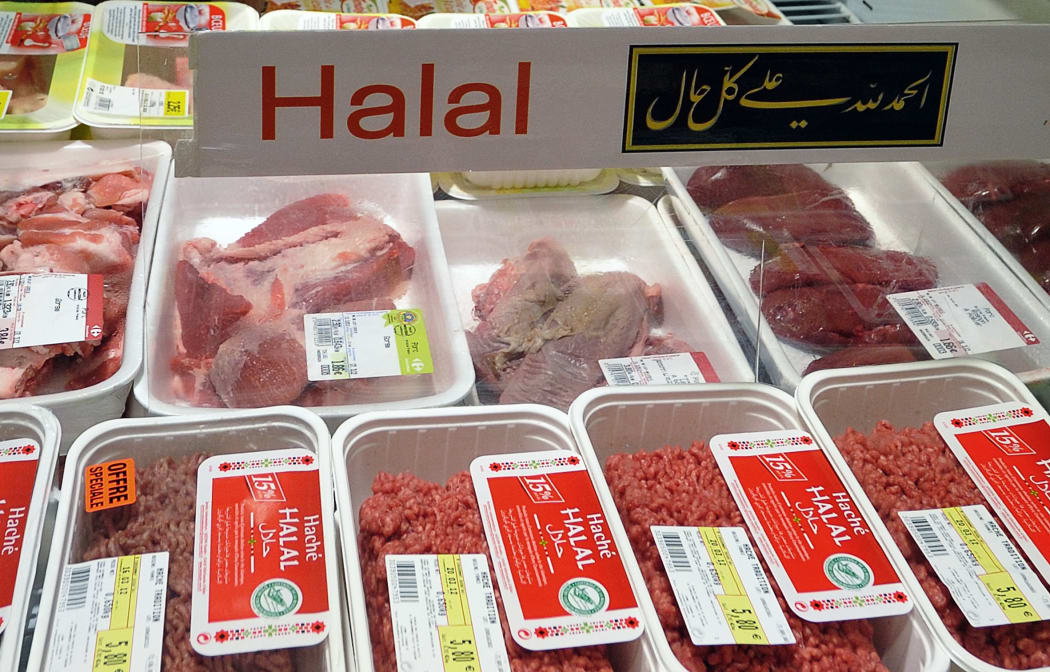A picture taken on March 15, 2012 in the French northern city of Hazebrouck, shows the Halal meat produce section of a Carrefour supermarket.