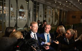 ABC editorial director Craig McMurtrie speaks to the media as police raid the headquarters of public broadcaster in Sydney on 5 June.