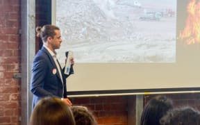 Oliver Hunt pitching his company, Medsalv, at the UCE Summer Startup Annual Showcase 2018