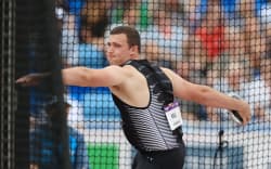 Connor Bell in action in the men’s discus at the Birmingham 2022 Commonwealth Games, 2 August 2022. (Photo:  © Simon Stacpoole / www.photosport.nz)