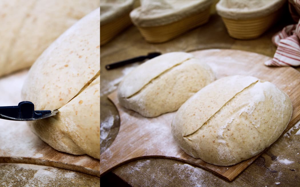 Scoring dough with the 'lame'