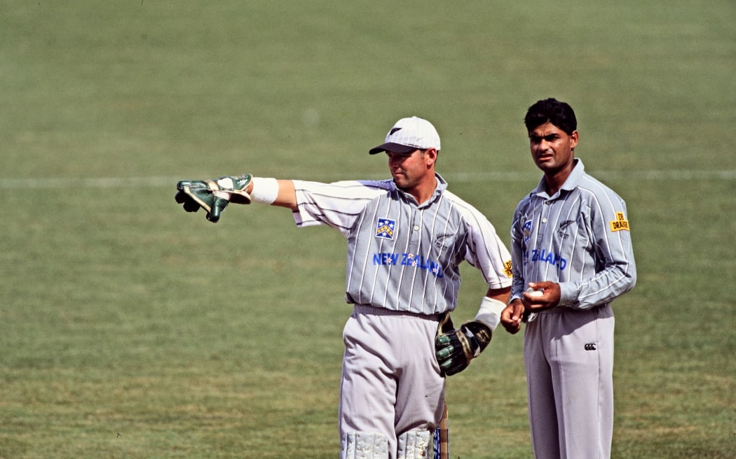 Lee Germon and Dipak Patel.
New Zealand v Zimbabwe One Day International cricket series.
1995-96 Zimbabwe tour to New Zealand.
Copyright photo: Joanna Caird / www.photosport.co.nz
