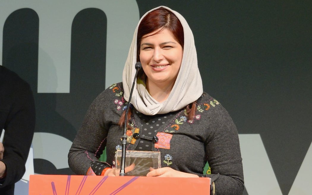 Rokhsareh Ghaemmaghami accepts an award for the film 'Sonita' at the Sundance Film Festival Awards 2016.