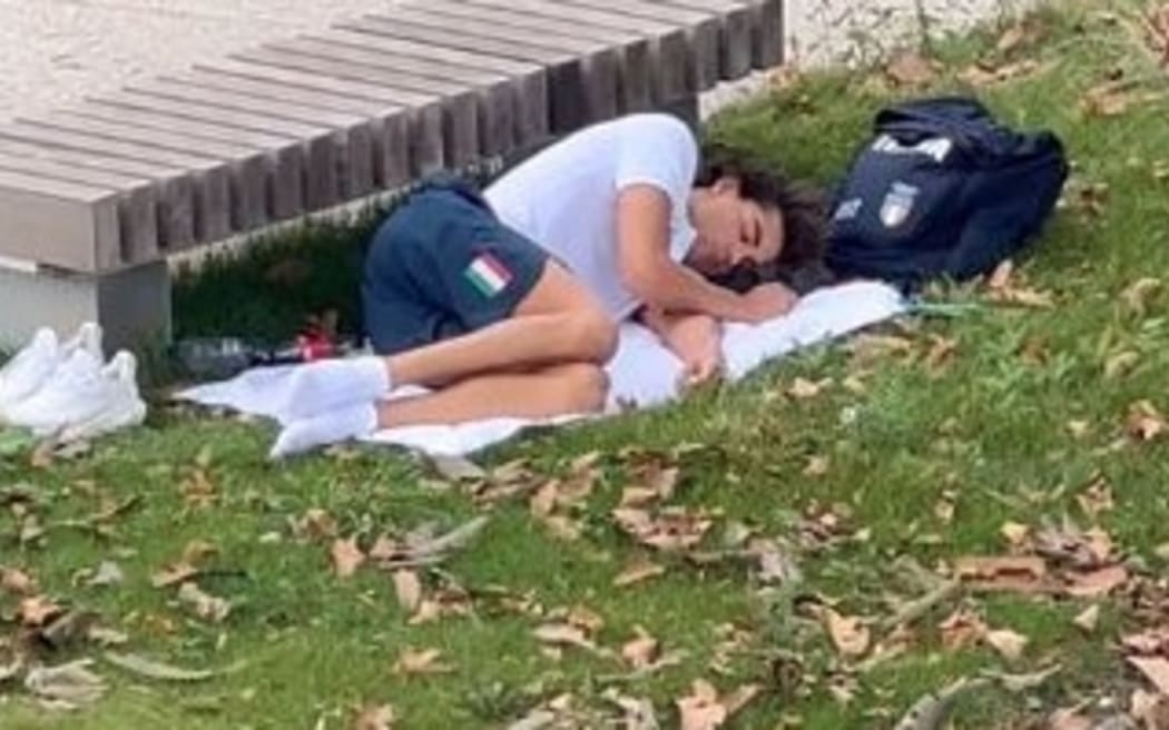 Olympic gold medalist Thomas Ceccon shocked fans when he was caught sleeping in a park.