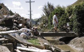 The cleanup continues in Te Karaka, a settlement inland from Gisborne, in the wake of Cyclone Gabrielle.