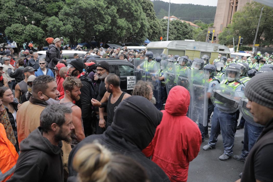 Protesters clashed with police during an early morning police operation at Parliament.