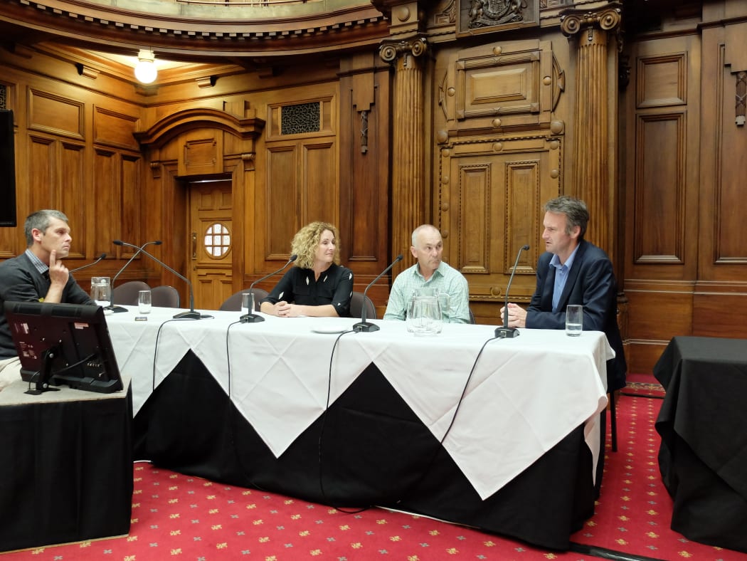 Colin Peacock speaking to Sinead Boucher, Brent Edwards and Bernard Hickey