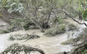 This photo of the river was taken on February 16, in the wake of Cyclone Gabrielle. Manutūkē farmer David Clark says the lack of a management plan for the river is beginning to show.