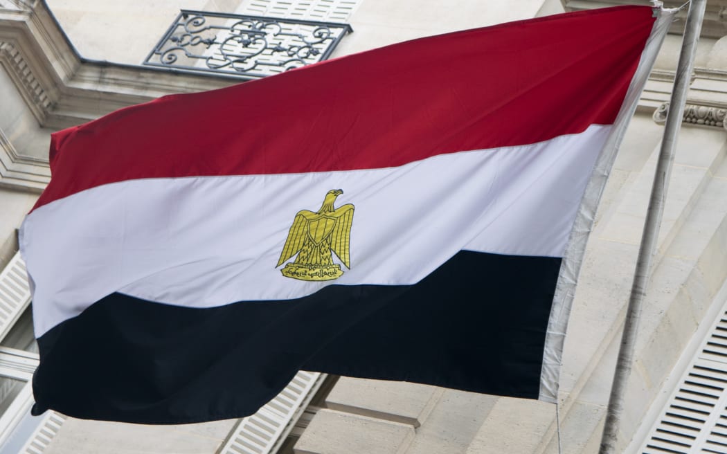 PARIS, FRANCE - JUNE 06, 2017: Flag waving at the Embassy of Egypt in Paris, France