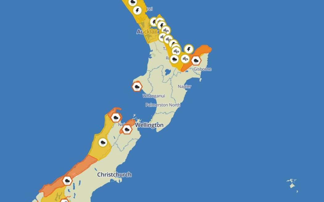 Weather warnings from MetService as of 12pm on October 2 2024.
