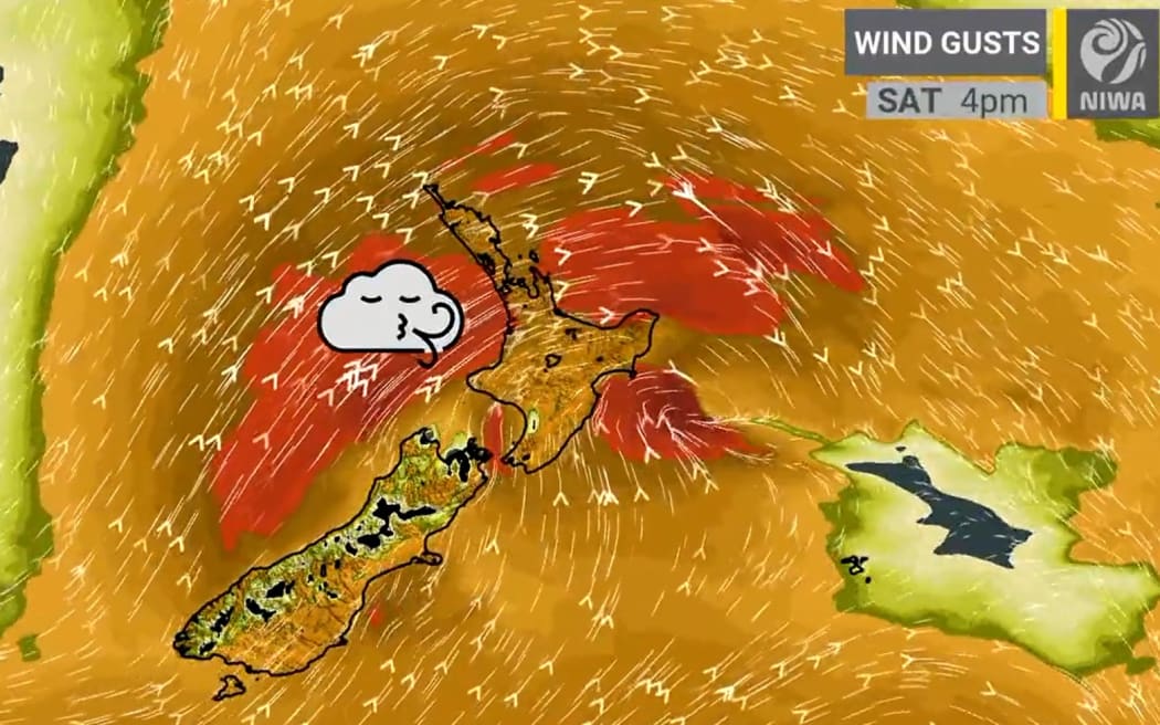 NIWA's wind map shows a windy weekend ahead.