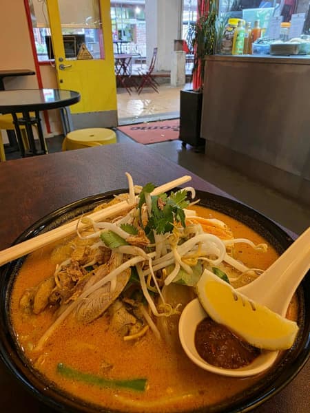 A curry laksa at a restaurant.