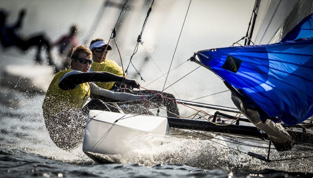 Nacra 17 sailors Gemma Jones and Jason Saunders in Rio