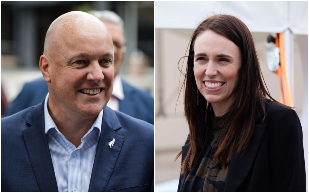 Christopher Luxon and Jacinda Ardern smiling face