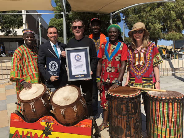 The most nationalities in a drum circle.