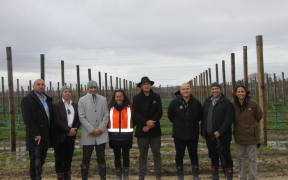 From left to right: Aayden Clarke, Shayne Walker, Minister Tama Potaka, Larrissa Cooper, Leon Symes, Lewis Ratapu, George Mackey, Robin Kaa