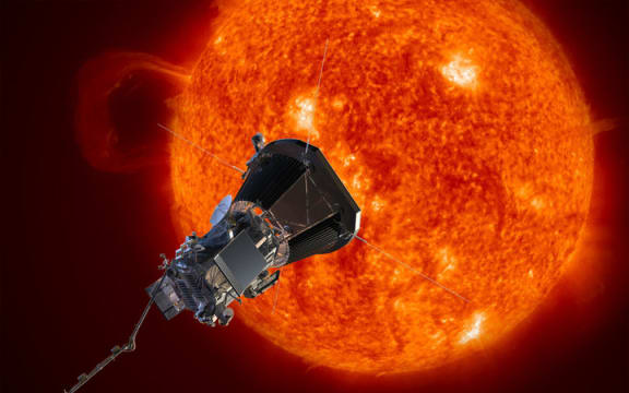 Artist’s concept of the Parker Solar Probe spacecraft approaching the sun