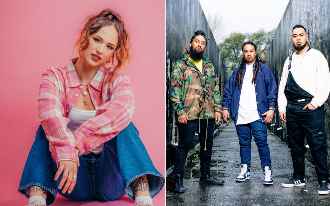 A composite image of artists Makayla and the Tuari Brothers: Tatana, Tame and Haami.