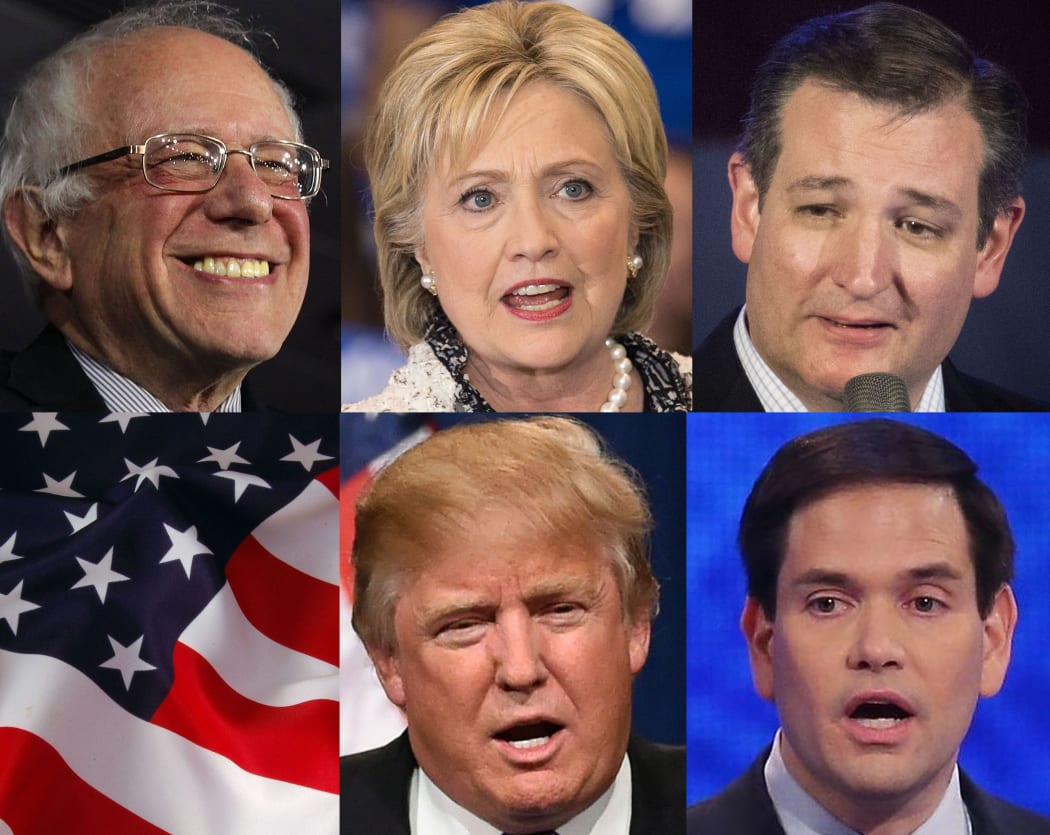 From top left, clockwise: Bernie Sanders, Hillary Clinton, Ted Cruz, Marco Rubio and Donald Trump