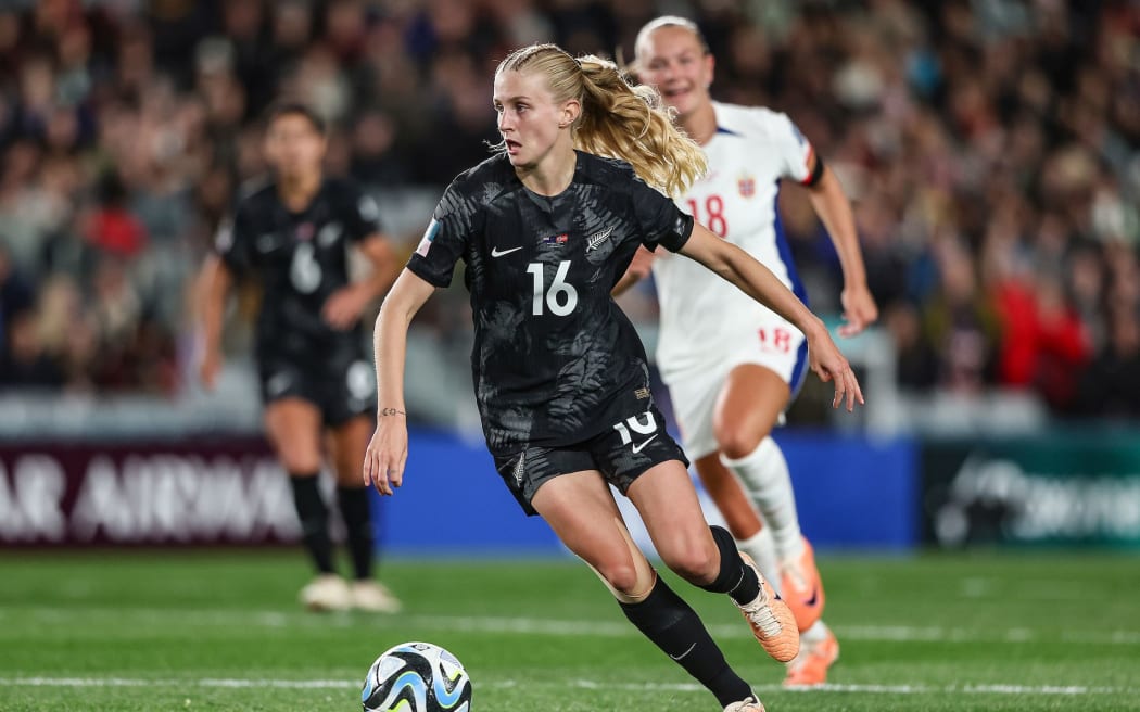 Jacqui Hand of New Zealand. New Zealand Football Ferns v Norway, Group Stage-Group A match of the 2023 FIFA Women’s World Cup at Eden Park, Auckland, New Zealand on Thursday 20 July 2023. Mandatory credit: Brett Phibbs / www.photosport.nz