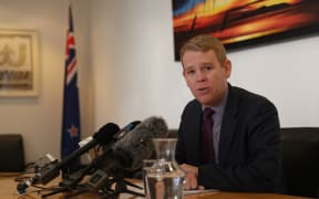 Education Minister Chris Hipkins speaking to media about the revised teacher pay offer.