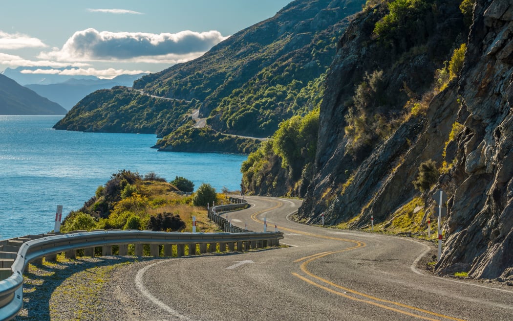 Road along Lake Wakatipu, Queenstown, New Zealand