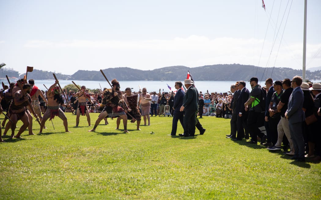 Members of parliament are welcomed on to the Waitangi Treaty grounds, Wednesday 5 February 2025.
