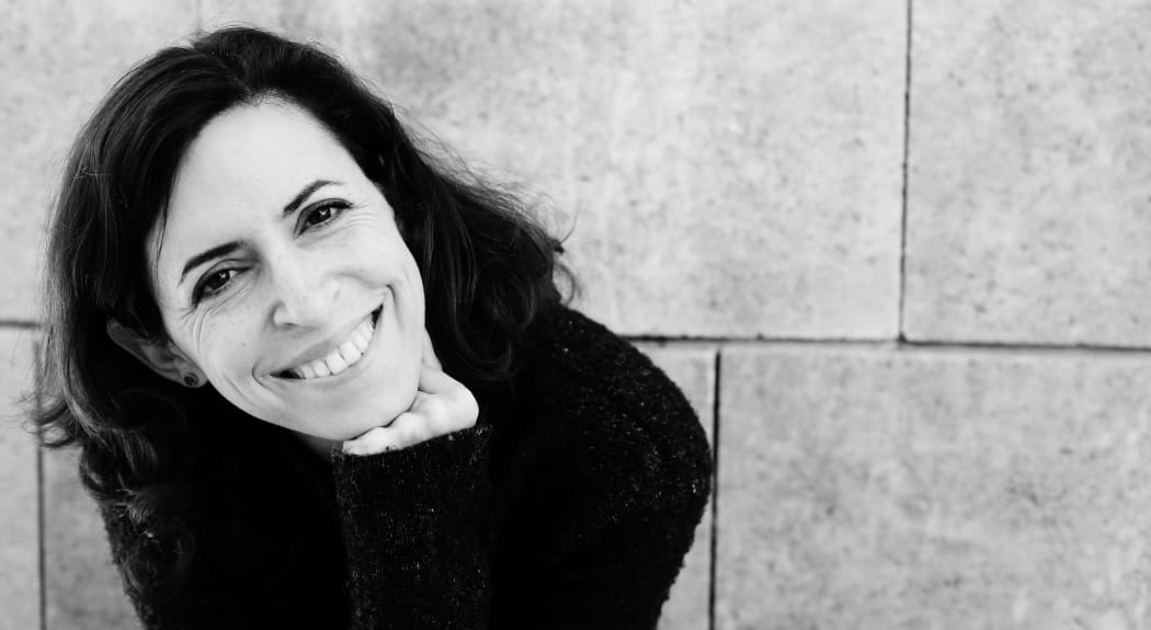 smiling woman black and white