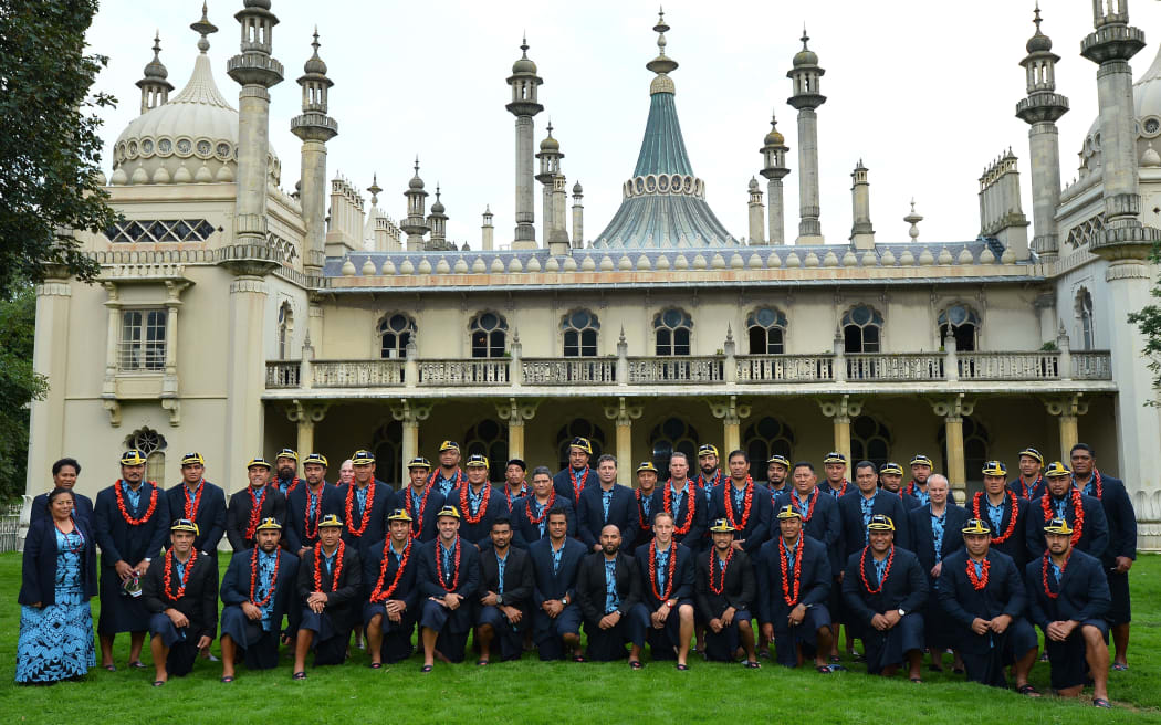 The Manu Samoa team at their Rugby World Cup welcoming ceremony at the Royal Pavilion in Brighton.