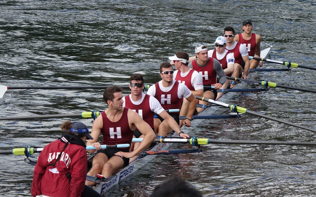 The victorious Harvard rowing crew.