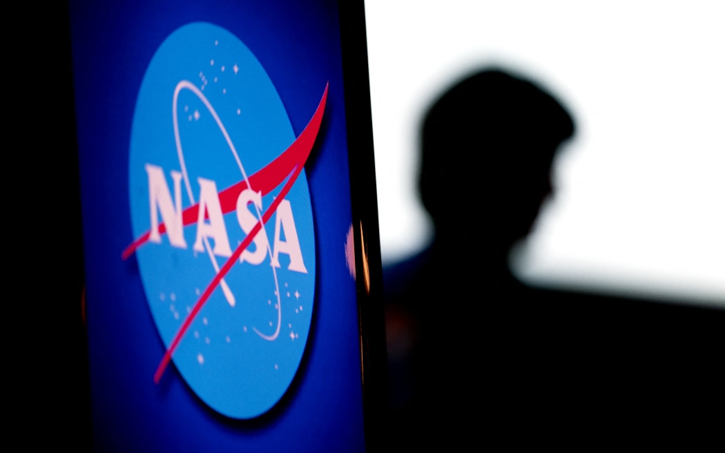 The NASA logo in the Webb Auditorium at NASA headquarters in Washington, DC, on 7 June, 2022.
