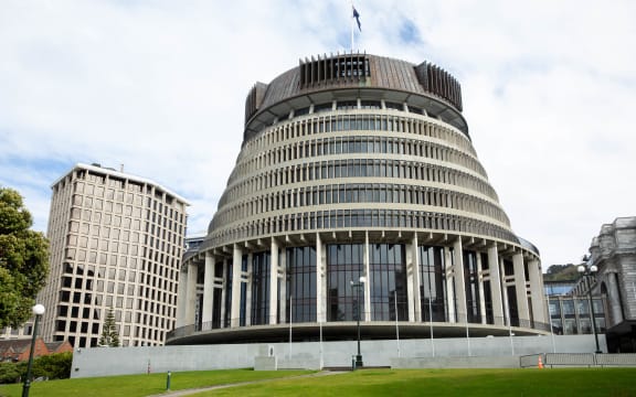 The Beehive in Wellington during the Covid-19 alert level four lockdown.