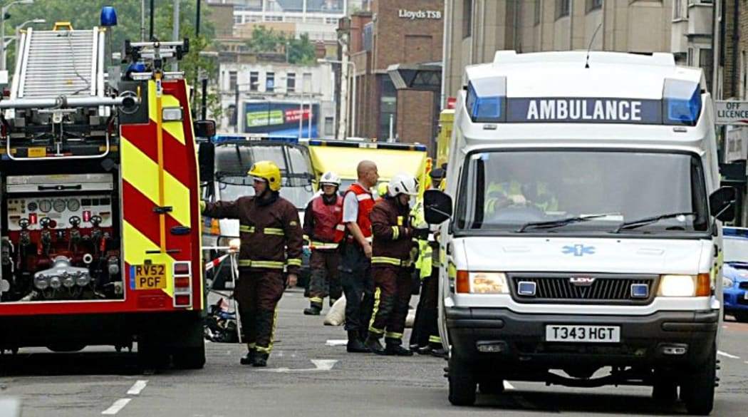 This pictire was taken on 7th July 2005. It shows an ambulance leaves the Aldgate tube station