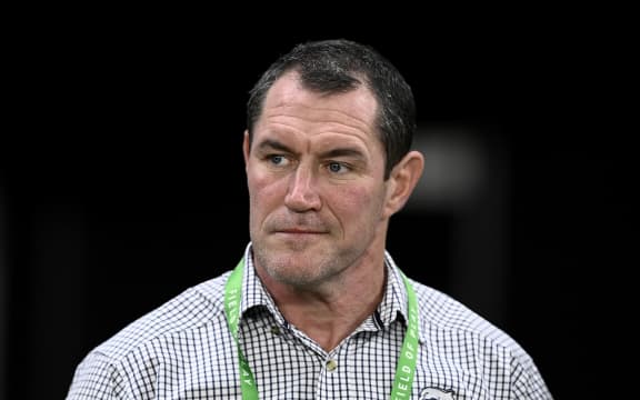 TOWNSVILLE, AUSTRALIA - JUNE 14: Dolphins coach Kristian Woolf looks on before the start of the round 15 NRL match between North Queensland Cowboys and Dolphins at Queensland Country Bank Stadium, on June 14, 2025, in Townsville, Australia. (Photo by Ian Hitchcock/Getty Images)