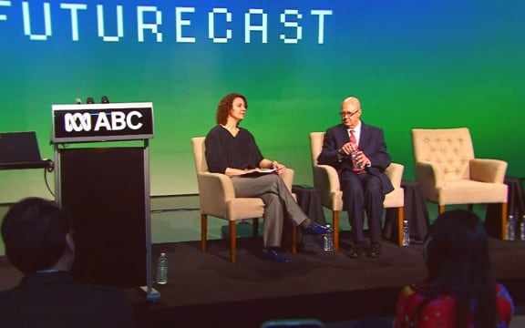 Angela Stengel, ABC’s Head of Digital Content & Innovation (L) and Kim Williams, chair of the ABC speaking at Futurecast 2024.