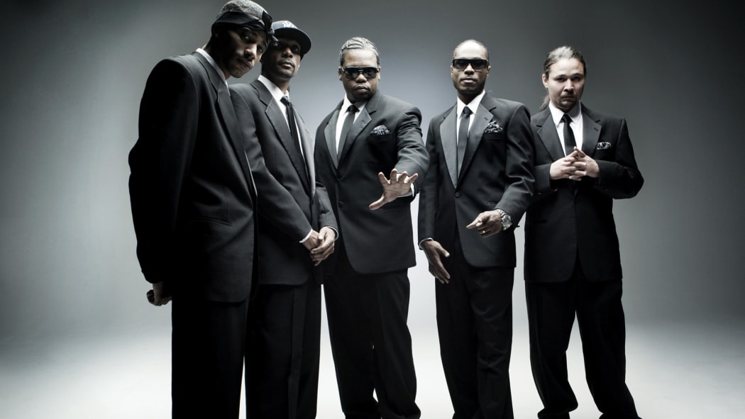 Bone Thugs-N-Harmony (L-to-R: Layzie Bone, Krayzie Bone, Wish Bone, Flesh-n-Bone, Bizzy Bone)