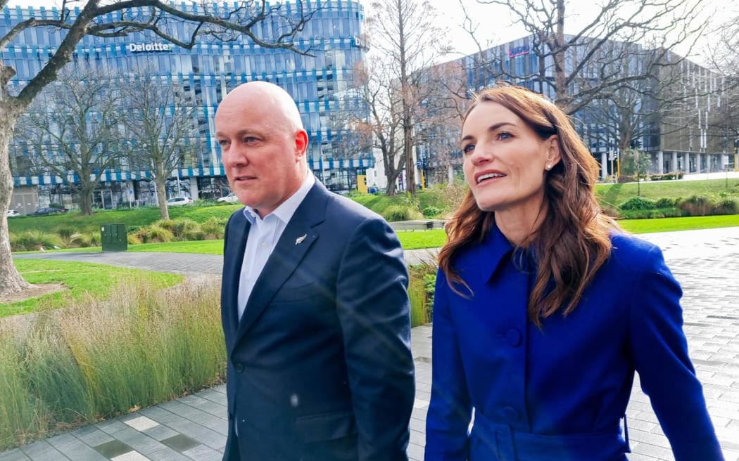 National Party leader Christopher Luxon and his wife Amanda outside the National Party's annual conference in Christchurch on 6 August, 2022.