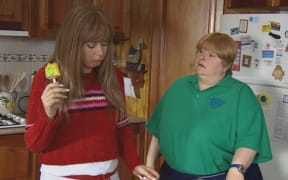Gina Riley as Kim (left) and Magda Szubanski as Sharon in the Australian comedy Kath & Kim.