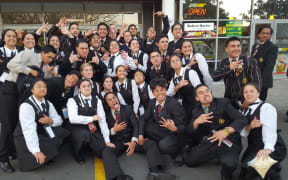 Te Rōpū Raukura, from Rotorua Boys and Rotorua Girls High School, celebrate their victory.