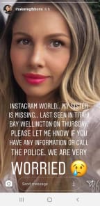 Makere Gibbons' instagram post, asking for help with finding her missing sister Karina Bradnam