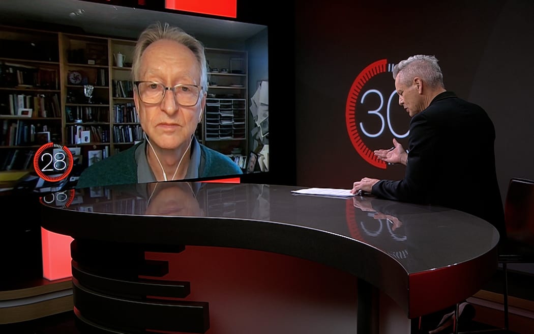 Geoffrey Hinton appearing on season 3 of '30 with Guyon Espiner'.