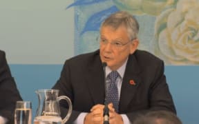 Reserve Bank Governor Graeme Wheeler speaking to media after the announcement.