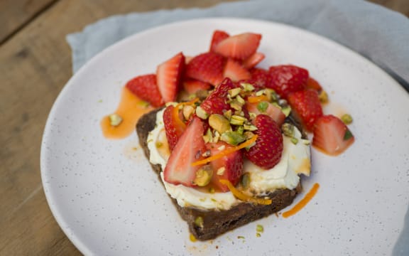 Strawberry, pistachio & creamy feta toasts