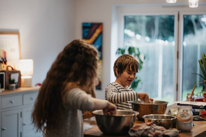 Children baking in a kitchen