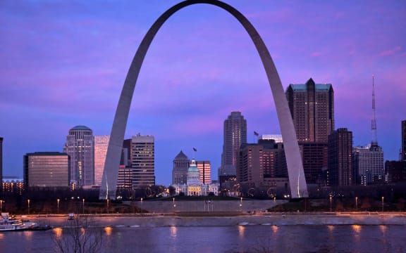 Gateway Arch & St. Louis MO Riverfront at Dawn